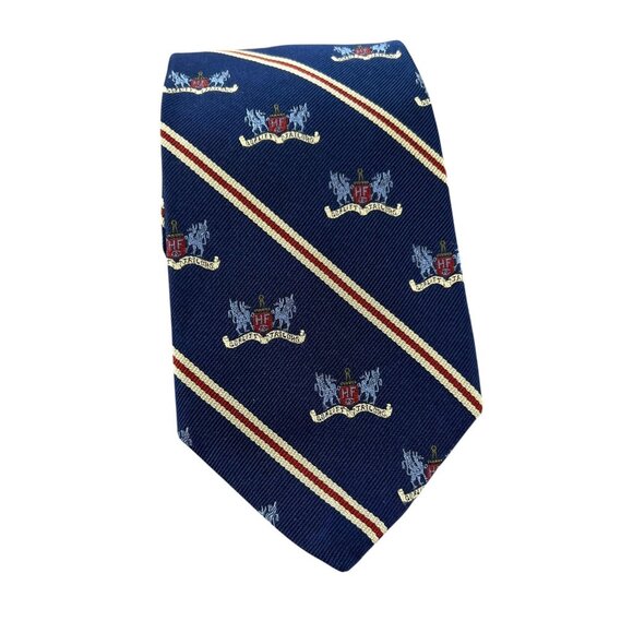 Hickey Freeman Mens Repp Tie Silk Striped Crest England Classic Necktie USA - Picture 1 of 9